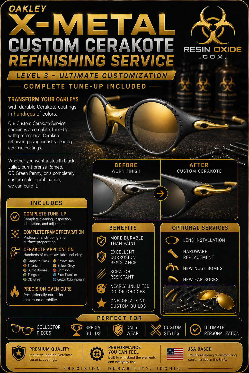 Oakley X-Metal (Nose Bridge/Ear Stem/Hinges) Tune-Up & Custom Restoration/Cerakote Services