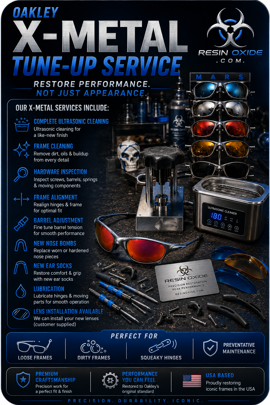 Oakley X-Metal (Nose Bridge/Ear Stem/Hinges) Tune-Up & Custom Restoration/Cerakote Services