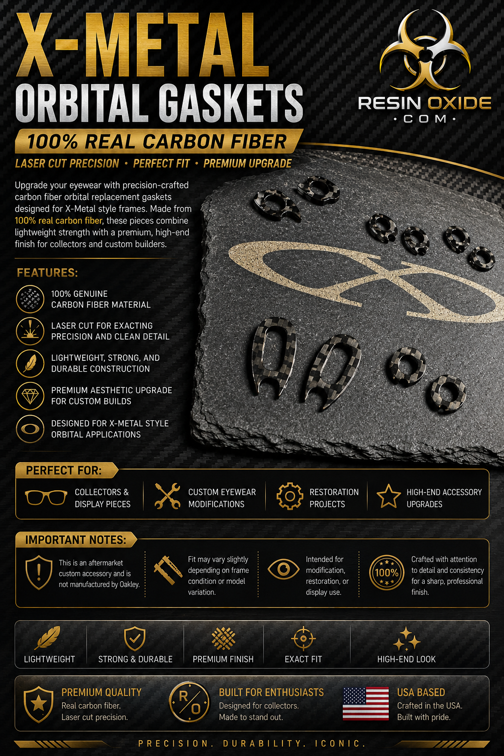 Carbon Fiber Replacement Orbital Gaskets for Oakley X Metals
