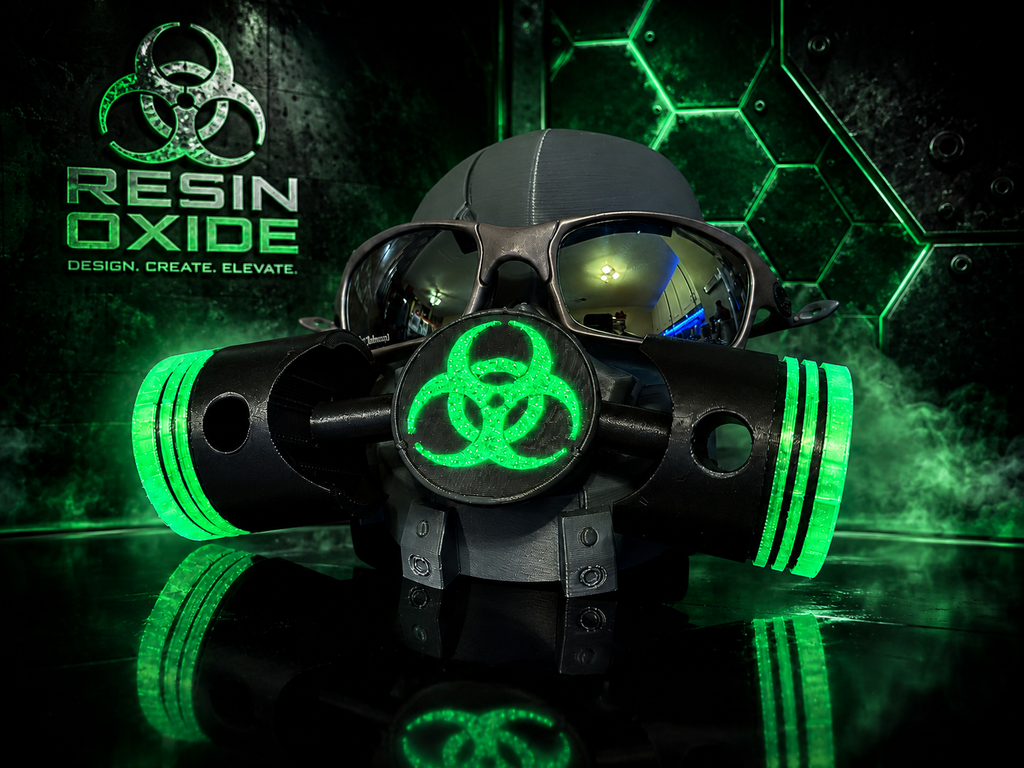 Glowing Gas Mask Piston Skull Display Stand