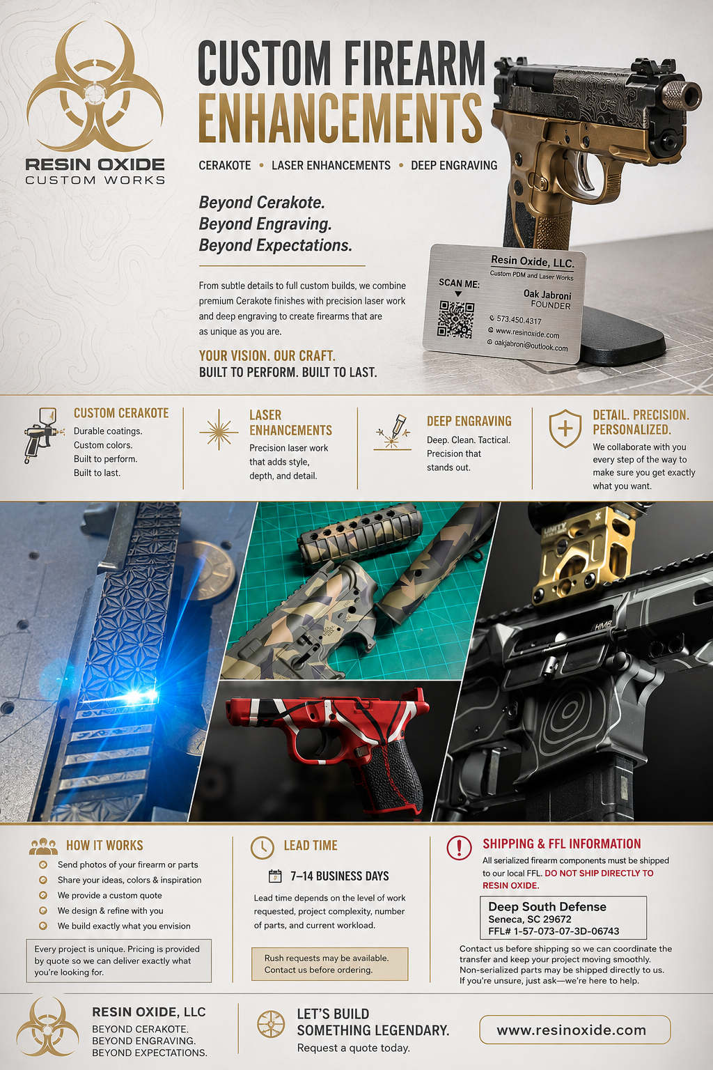 Custom Firearm Cerakote, Laser Enhancements & Deep Engraving Services
