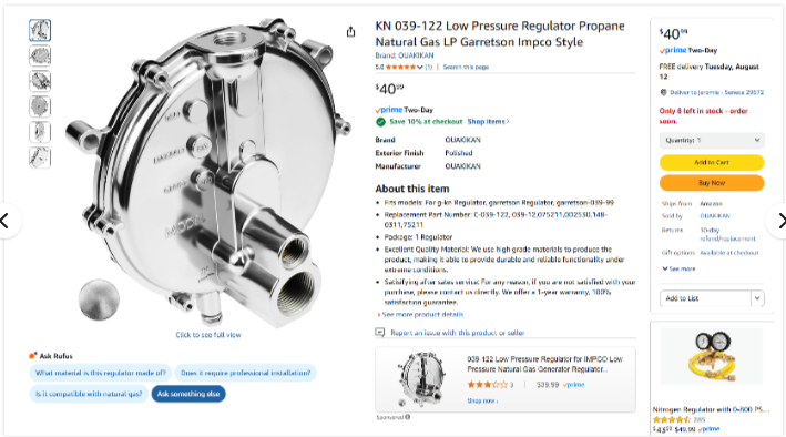 Conversion Plate Honda GXR120 Engine Natural Gas Propane LPG - Honda EU2200i