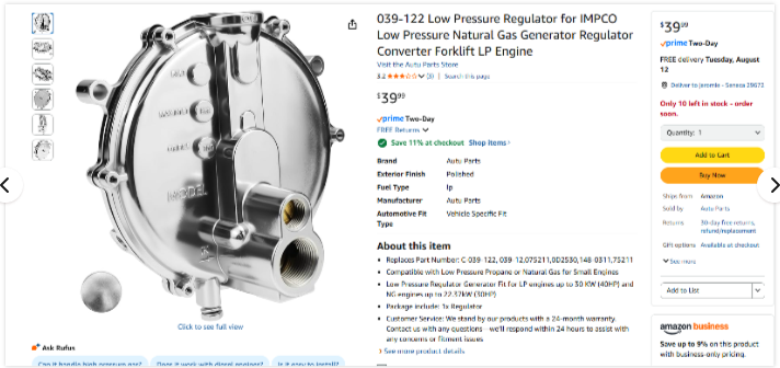 Conversion Plate Honda GXR120 Engine Natural Gas Propane LPG - Honda EU2200i