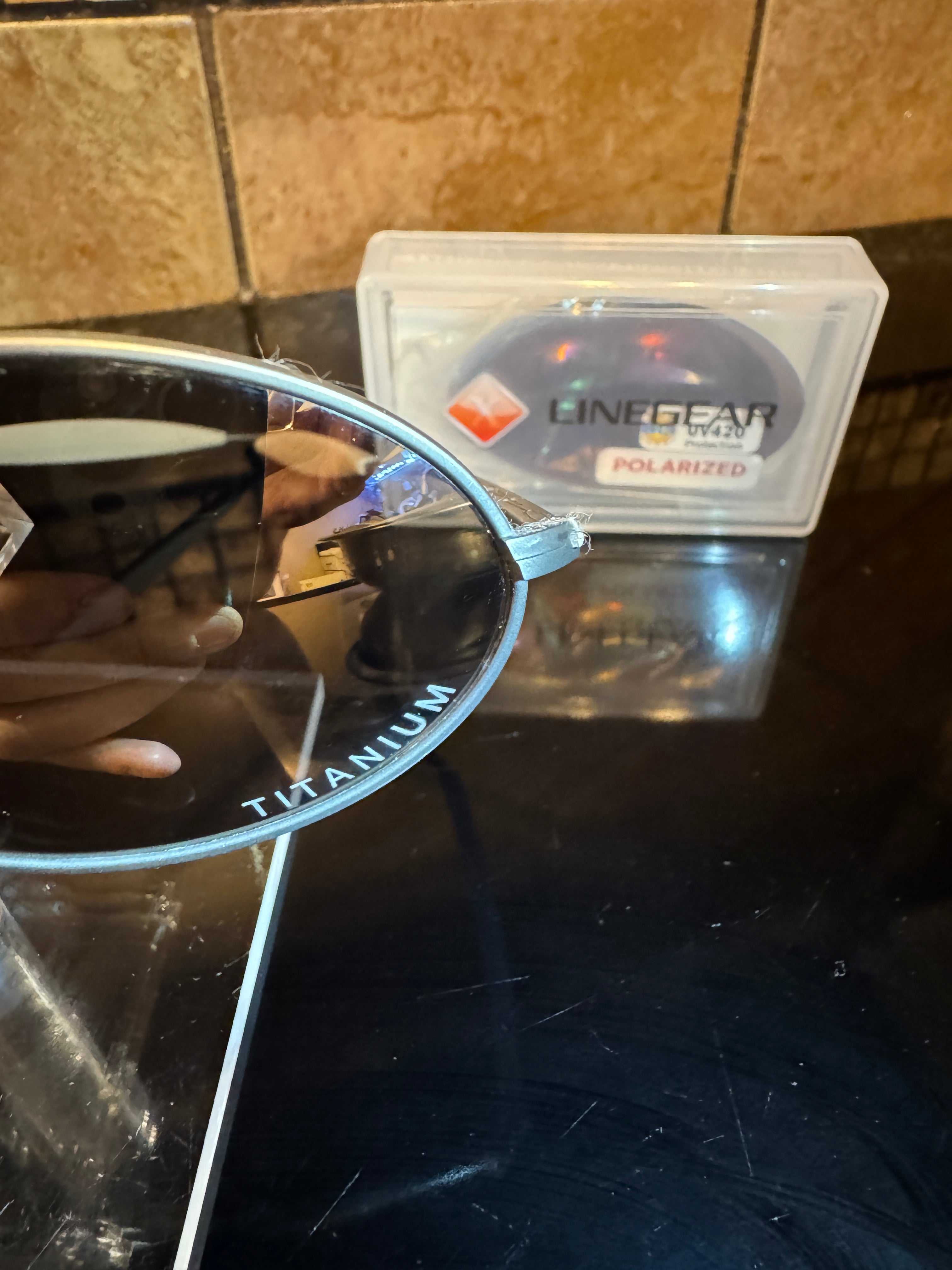 Custom Laser Engraved Polarized T-Wire / e-Wire  Lenses "Titanium" text