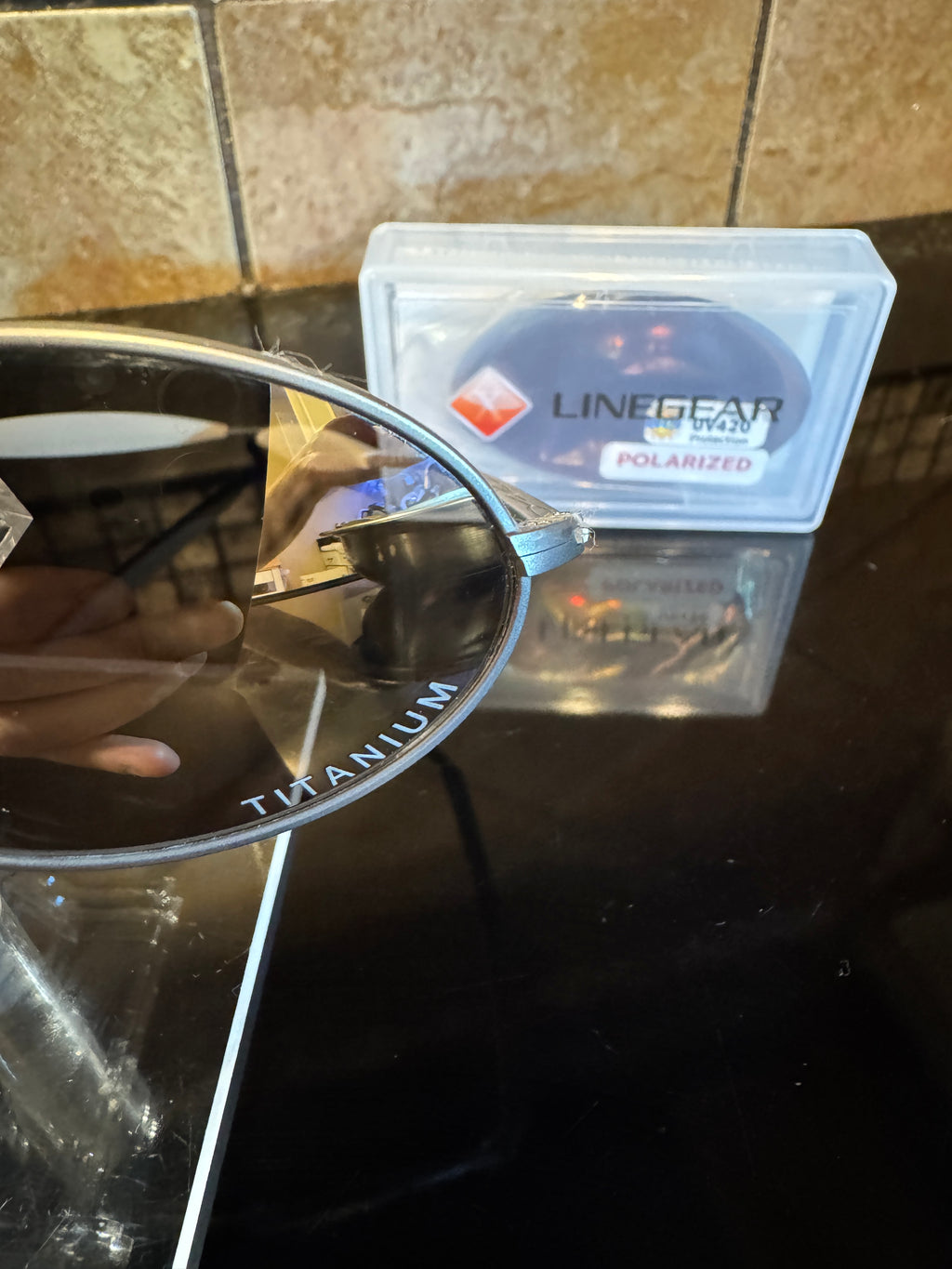 Custom Laser Engraved Polarized T-Wire / e-Wire  Lenses "Titanium" text