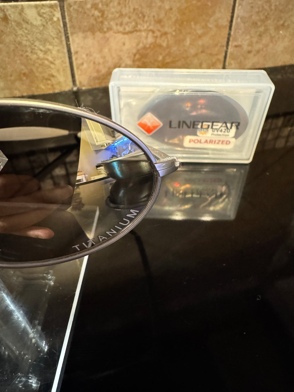 Custom Laser Engraved Polarized T-Wire / e-Wire  Lenses "Titanium" text